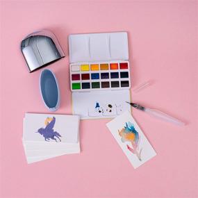 img 3 attached to 🎨 HIMI Solid Watercolor Palette - 18 Assorted Colors with Paint Brush, Watercolor Paper - Portable Travel Kit for Beginners, Artists, Students, Kids - Blue
