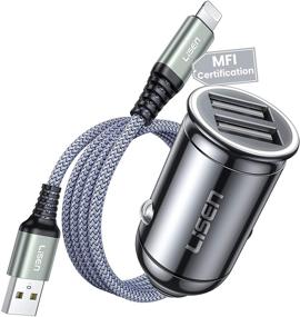 img 4 attached to 24W/4.8A All Metal Lightning Car Charger Adapter for iPhone, MFI Certified Cable Included - LISEN Dual Fast USB Car Charger Compatible with iPhone 12/11/XS Max/X/8/Plus, iPad & More