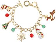 🎄 sparkling holiday charm: lux accessories christmas snowflake snowman reindeer beaded bracelet logo