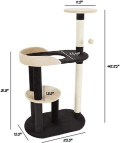 img 3 attached to Black 3-Tier Cat Tower with 2 Napping Perches, 2 Sisal Rope Scratching Posts, Peek Hole, and Hanging Toy – Indoor Cat Tree by PETMAKER