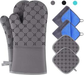 img 4 attached to 🧤 TAOSANHU Oven Mitts and Pot Holders Sets: Heat Resistant 500 Degrees Gloves with Kitchen Towels & Hot Pot Holders - Non-Slip Surface