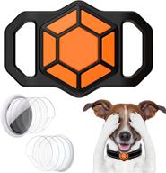 🐶 apple airtag pet collar loop holder and protective case - silicone cover with screen protectors - compatible for dog cat - black and orange logo