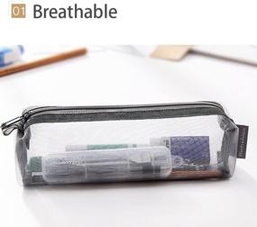 img 1 attached to Multifunctional 3PCS Mesh Pen Bag Pencil Case Makeup Tool Storage Pouch Purse