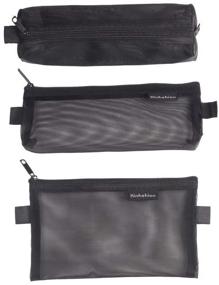 img 4 attached to Multifunctional 3PCS Mesh Pen Bag Pencil Case Makeup Tool Storage Pouch Purse