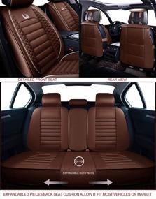 img 1 attached to 🚗 OASIS AUTO OS-011 Leather Car Seat Covers, Faux Leatherette Cushion Cover for 5 Passenger Cars & SUVs - Universal Fit Set for Auto Interior Accessories (Full Set, Brown)