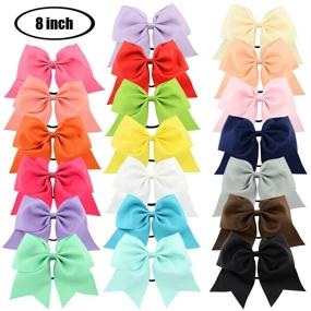 img 3 attached to WillingTee 8-Inch Large Cheer Bows for Girls: Ponytail Holder Boutique Grosgrain Cheerleading Bows with Elastic Hair Tie Bands for Baby Girls, School, College, Teens, and Senior Cheerleaders - Pack of 20