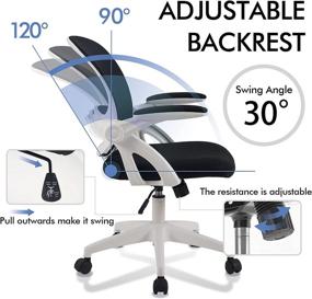 img 1 attached to 🪑 White Mesh Office Chair, KERDOM Ergonomic Swivel Desk Chair with Flip-up Armrests, Lumbar Support, and Adjustable Height