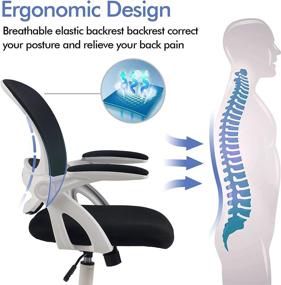 img 2 attached to 🪑 White Mesh Office Chair, KERDOM Ergonomic Swivel Desk Chair with Flip-up Armrests, Lumbar Support, and Adjustable Height