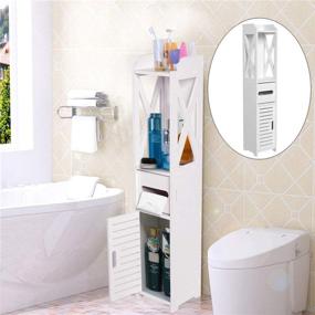 img 1 attached to Ejoyous White Small Bathroom Storage Cabinet: Floor Standing Narrow Cupboard with Wooden Corner Storage Shelf Tower Rack Organizer, Open Shelves, Tissue Holder for Home Living Room Bedroom Office