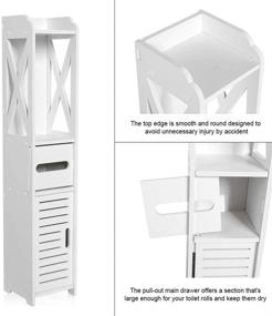 img 2 attached to Ejoyous White Small Bathroom Storage Cabinet: Floor Standing Narrow Cupboard with Wooden Corner Storage Shelf Tower Rack Organizer, Open Shelves, Tissue Holder for Home Living Room Bedroom Office