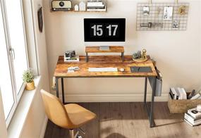 img 3 attached to 🖥️ Cubiker Small Computer Desk for Home Office with Storage Bag, 32 Inch Writing Desk for Students and Study, Rustic Brown