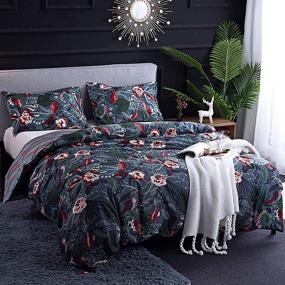 img 4 attached to 🛏️ Boho Floral Bird Leaves Queen Size Bedding Set - Dark Blue Printed Duvet Cover with Zipper Ties - Luxury Microfiber Comforter Cover - Reversible Striped - Queen Size 90X90