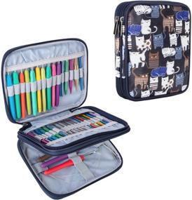 img 4 attached to 🐱 Teamoy Organizer Case for Interchangeable Circular Knitting Needles, Crochet Hooks, and Knitting Accessories | All-In-One Storage Solution | Easy to Carry | Cats Blue (Accessories Not Included)
