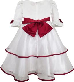 img 2 attached to Солнечная мода для девочек, красное платье для вечеринки с длинными рукавами и бантом из кружева