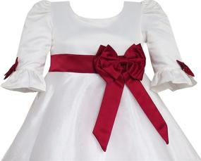 img 1 attached to Солнечная мода для девочек, красное платье для вечеринки с длинными рукавами и бантом из кружева
