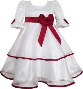 img 3 attached to Солнечная мода для девочек, красное платье для вечеринки с длинными рукавами и бантом из кружева