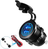 🚗 36w yonhan quick charge 3.0 dual usb car charger socket with blue led, metal waterproof 12v usb outlet + 10a fuse for marine boats, golf carts, trucks, motorcycles, and more logo