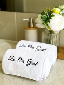 img 1 attached to 🛁 Be Our Guest Embroidered White Hand Towels for Bathroom - Set of 2 - 100% Cotton - Extra Absorbent - 14x30 Inches - Gifts for Bathroom Decor - With Gift Box Included