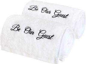img 4 attached to 🛁 Be Our Guest Embroidered White Hand Towels for Bathroom - Set of 2 - 100% Cotton - Extra Absorbent - 14x30 Inches - Gifts for Bathroom Decor - With Gift Box Included