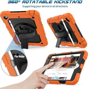 img 1 attached to 📱 iPad Mini 5th Generation Case - Heavy Duty Timecity Protective Cover with Screen Kickstand, Hand Strap, Shoulder Strap, and Pencil Holder - Orange