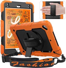 img 4 attached to 📱 iPad Mini 5th Generation Case - Heavy Duty Timecity Protective Cover with Screen Kickstand, Hand Strap, Shoulder Strap, and Pencil Holder - Orange