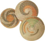 🧺 hanging wicker basket wall decor: handmade natural woven seagrass baskets - set of 3, round decorative seagrass bowl and trays for boho home decor logo