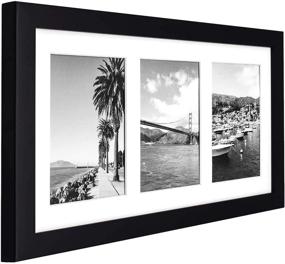 img 1 attached to 🖼️ Golden State Art, 9x18 Black Wood Frame with White Mat for Three 5x7 Pictures - Sawtooth Hangers, Swivel Tabs - Wall Mounting in Landscape/Portrait - Real Glass Collage Frame