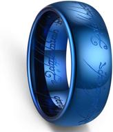 zoesky men's 6mm 8mm tungsten carbide ring - lord of the rings inspired blue band with comfort fit and laser etched design logo