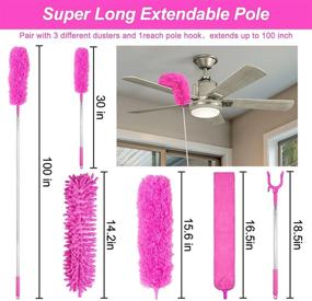 img 3 attached to 14-Piece Pink CALBEAU Microfiber Feather Duster Set with 100-Inch Extension Pole - Bendable, Washable, and Perfect for Cleaning High Ceiling, Fan, Blinds, Windows, Furniture, and Cars! Great Cleaning Tools Gift for Women!