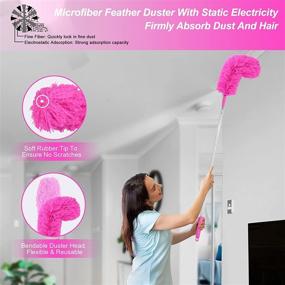 img 2 attached to 14-Piece Pink CALBEAU Microfiber Feather Duster Set with 100-Inch Extension Pole - Bendable, Washable, and Perfect for Cleaning High Ceiling, Fan, Blinds, Windows, Furniture, and Cars! Great Cleaning Tools Gift for Women!