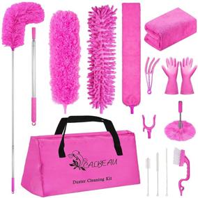 img 4 attached to 14-Piece Pink CALBEAU Microfiber Feather Duster Set with 100-Inch Extension Pole - Bendable, Washable, and Perfect for Cleaning High Ceiling, Fan, Blinds, Windows, Furniture, and Cars! Great Cleaning Tools Gift for Women!