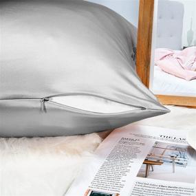 img 2 attached to 🛍️ Premium Silk Pillowcase for Hair and Skin | Hidden Zipper, 22 Momme, 600 Thread Count Mulberry Silk | Soft, Breathable, and Smooth | Both Sided Silk Pillow Cover (Silver Grey, Standard Size 20''×26'', 1 Piece)