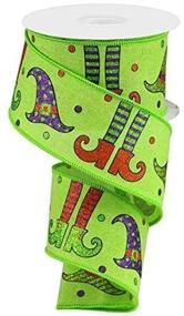 img 1 attached to 🎃 Lime Green Glitter Witch Legs & Hats Wired Edge Ribbon: 2.5 Inches x 10 Yards - Dazzling Halloween Decor!