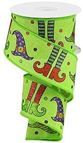 img 2 attached to 🎃 Lime Green Glitter Witch Legs & Hats Wired Edge Ribbon: 2.5 Inches x 10 Yards - Dazzling Halloween Decor!