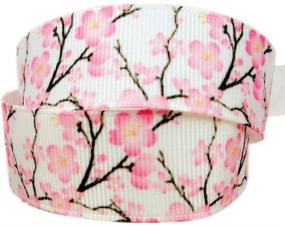 img 4 attached to 🌸 Flower Printed Grosgrain Ribbon (Cherry Blossom) - 7/8" width, 10 Yards