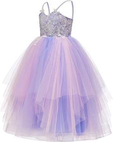 img 3 attached to 🌈 Lace Tulle Rainbow Flower Girls Dress with Spaghetti Straps for Birthday Party Princess Ball Gowns