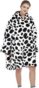 img 4 attached to 🐄 Super Cozy Oversized Blanket Hoodie for Adults Women Men - Soft Sherpa Plush Sweatshirt Blanket, One Size Fits All Thick Flannel with Front Pocket - Cow Pattern