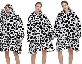 img 2 attached to 🐄 Super Cozy Oversized Blanket Hoodie for Adults Women Men - Soft Sherpa Plush Sweatshirt Blanket, One Size Fits All Thick Flannel with Front Pocket - Cow Pattern