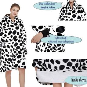 img 3 attached to 🐄 Super Cozy Oversized Blanket Hoodie for Adults Women Men - Soft Sherpa Plush Sweatshirt Blanket, One Size Fits All Thick Flannel with Front Pocket - Cow Pattern