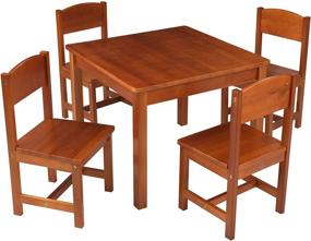 img 4 attached to KidKraft Wooden Farmhouse Table & 4 Chairs Set: Children's Furniture for Arts and Activity in Pecan Finish - Perfect Gift for Ages 3+!