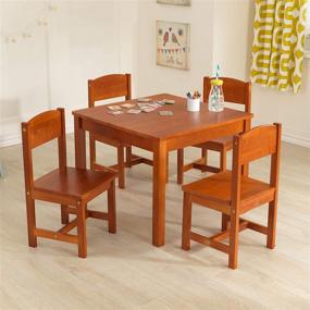 img 2 attached to KidKraft Wooden Farmhouse Table & 4 Chairs Set: Children's Furniture for Arts and Activity in Pecan Finish - Perfect Gift for Ages 3+!