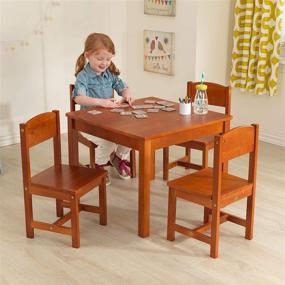 img 3 attached to KidKraft Wooden Farmhouse Table & 4 Chairs Set: Children's Furniture for Arts and Activity in Pecan Finish - Perfect Gift for Ages 3+!