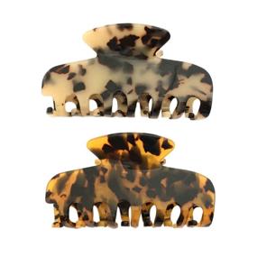 img 4 attached to Leopard Print Hair Claw Banana Clips Set for Women Girls - Hcimooy 2PCS Acrylic French Design Tortoise Barrettes