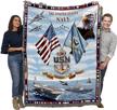 us navy cotton woven blanket logo