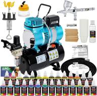 optimized master airbrush cool runner ii dual fan air storage tank compressor system kit with g44 fine detail control 0.2mm tip airbrush, 24-color acrylic paint artist set, holders, cleaning pot, how-to guide logo