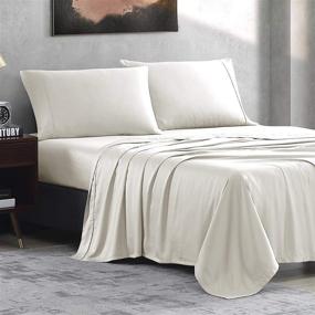 img 2 attached to 🛏️ Valeron Tencel Modal Sateen Beech Tree Fiber Sheet Set - 100% Luxuriously Soft, Breathable, and Cooling - Queen Size - White