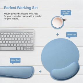 img 1 attached to 🖱️ AtailorBird Mouse Pad with Wrist Support and Keyboard Wrist Rest - Durable Comfortable 2 Set for Laptop Office Gaming Working Online Study - Non-Slip Base - Includes 2 Free PU & Cork Coasters - Blue