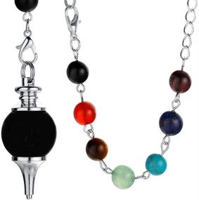 img 3 attached to 🔮 JUNHAN Beautiful Dowsing Chakra Pendulum for Divination - Natural Gemstone with Reiki Energy Healing Crystal, 18MM Balls Point Pendant and 4 Chain