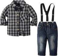 👶 infant gentleman easter outfit set - 4pcs plaid shirts with bowtie and suspender pant sets for boys logo