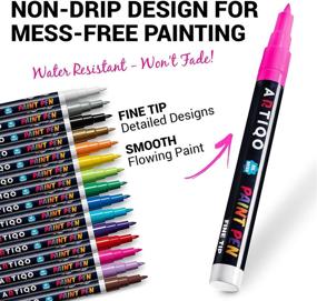 img 2 attached to 🎨 Vibrant Oil-Based Fine Point Paint Markers Set of 15 - Ideal for Rock, Wood, Glass, Metal, Ceramic and More Surfaces. Quick-Dry, Water-Resistant.